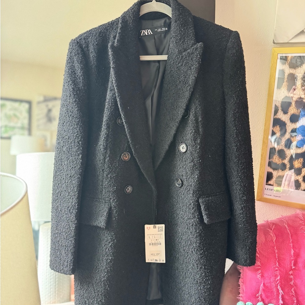 Zara Women's Textured Black Wool Peacoat